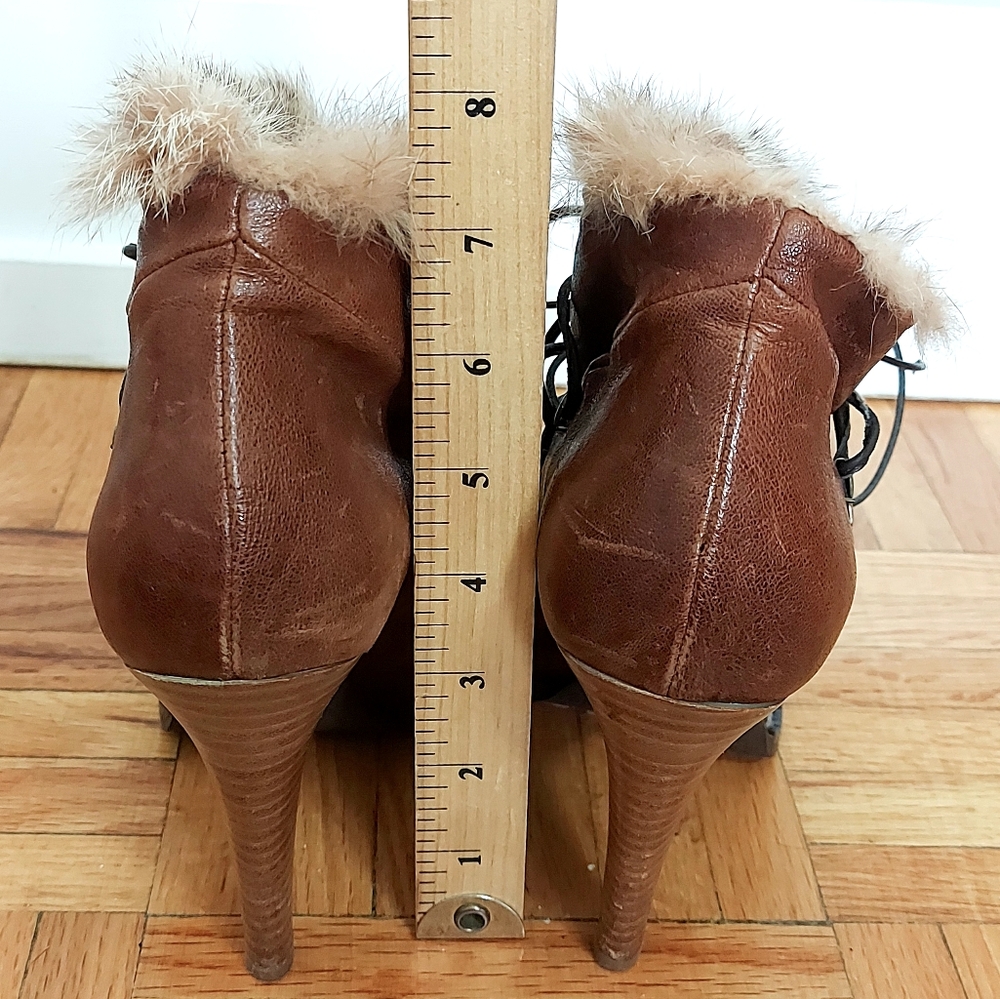 Mimosa Women Boot Size EU 38 Brown Leather Lace-Up Platform Academia Wood Chunky - Picture 11 of 12